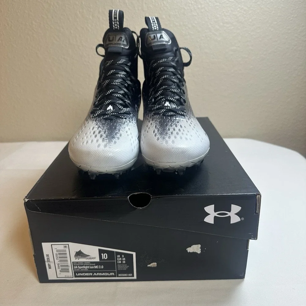 Under Armour Spotlight LUX MC 2.0 Mens Shoes Black White Football Cleats Size 10